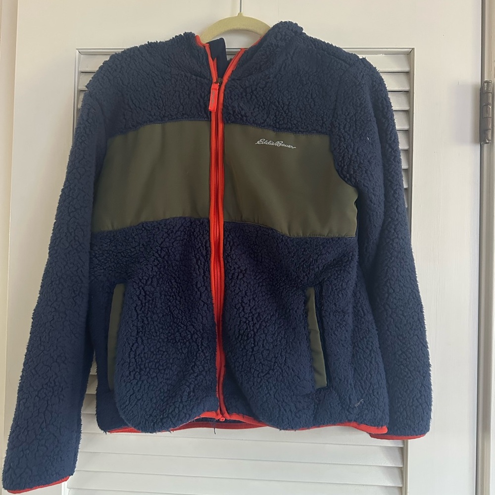 Eddie Bauer Kids Navy and Olive Fleece Hooded Jacket